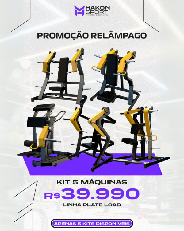 KIT 5 Máquinas Academia Linha Plateload - Oferta Relâmpago